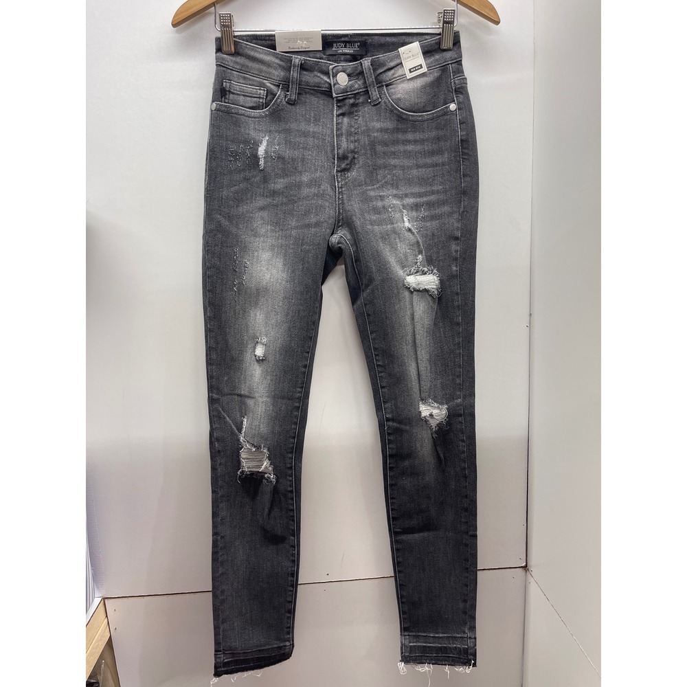 Judy Blue Womens Mid Rise Distressed Skinny Jeans Faded Black Size 5/27 NWT